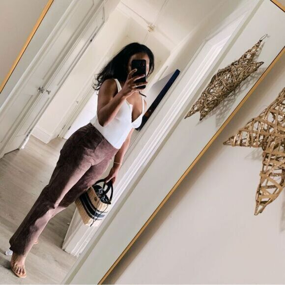 VINTAGE BROWN SUEDE LEATHER STRAIGHT LEG PANTS - Picture 1 of 12